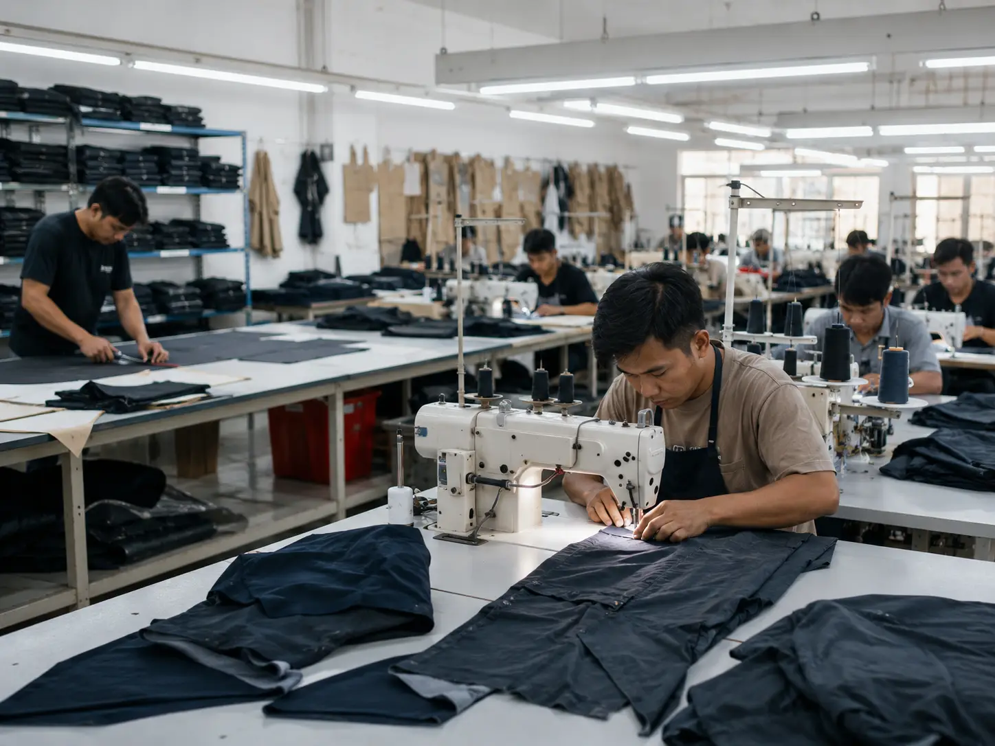 Proses sewing di pabrik garment